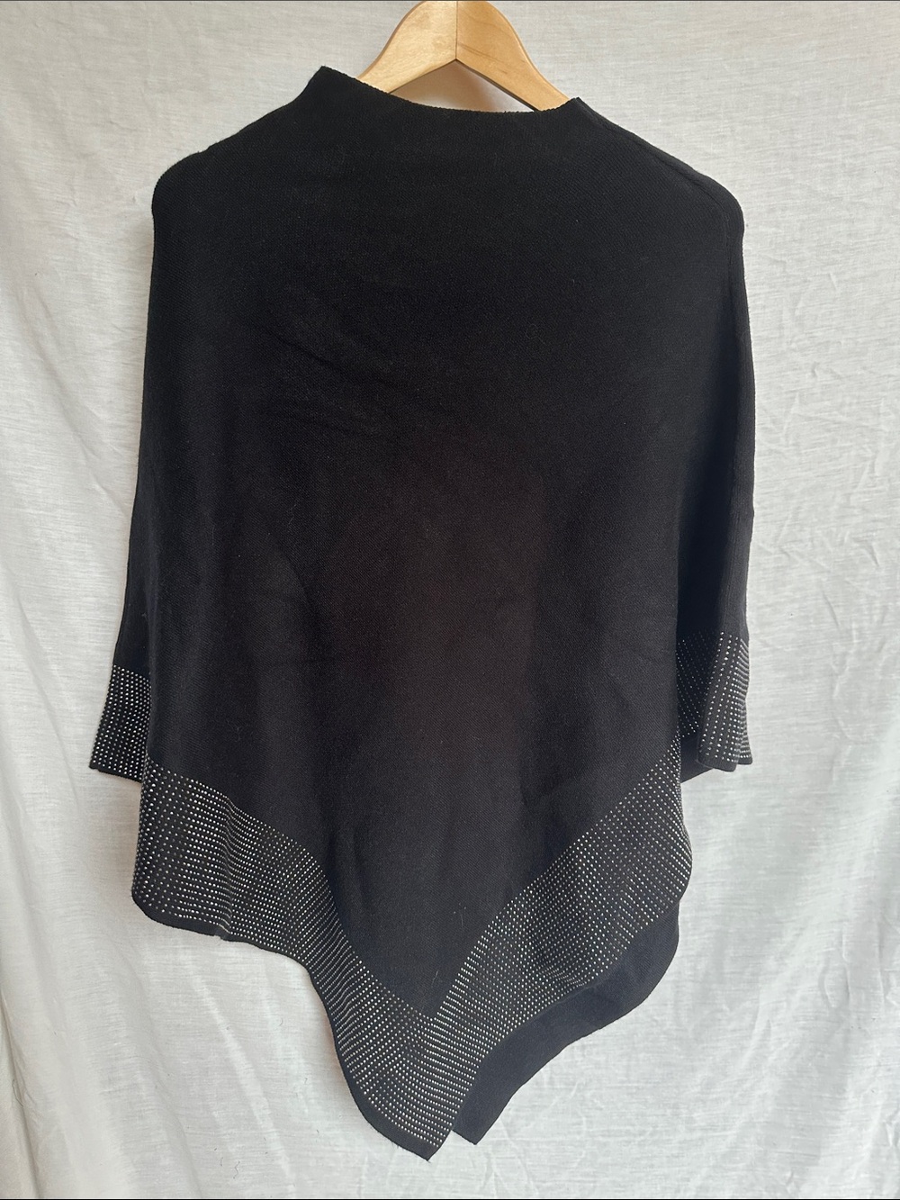 Coco + Carmen Black Rhinestone-Hem Poncho Sweater Heavy Knit with Fabulous Drape